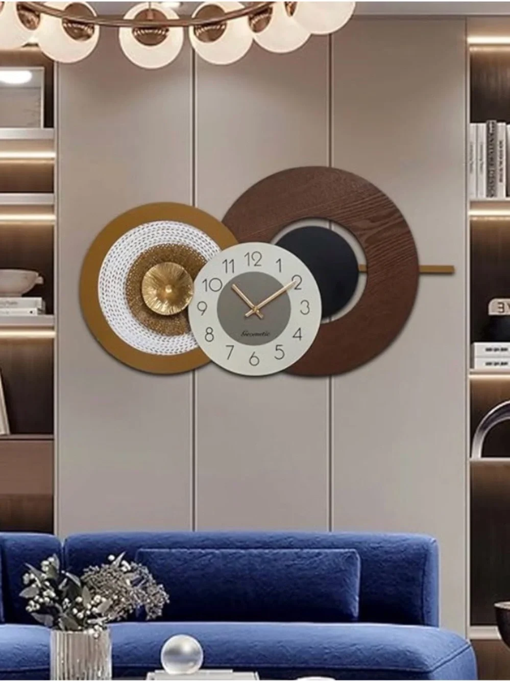 Modern Large Wall Clock Quartz Mechanism,Metal & Wood Design, Battery Operated